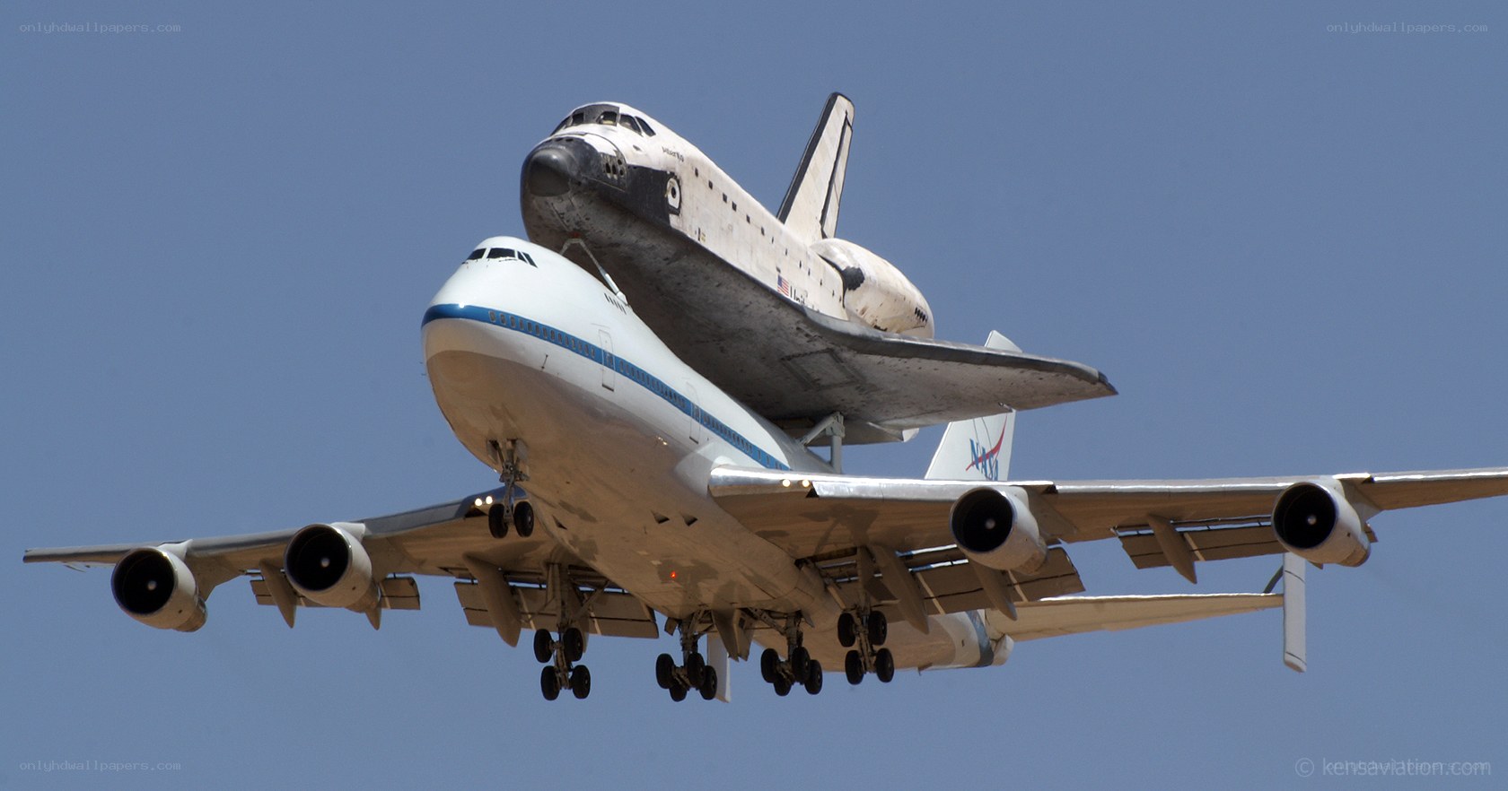 Space shuttle on carrier aircraft