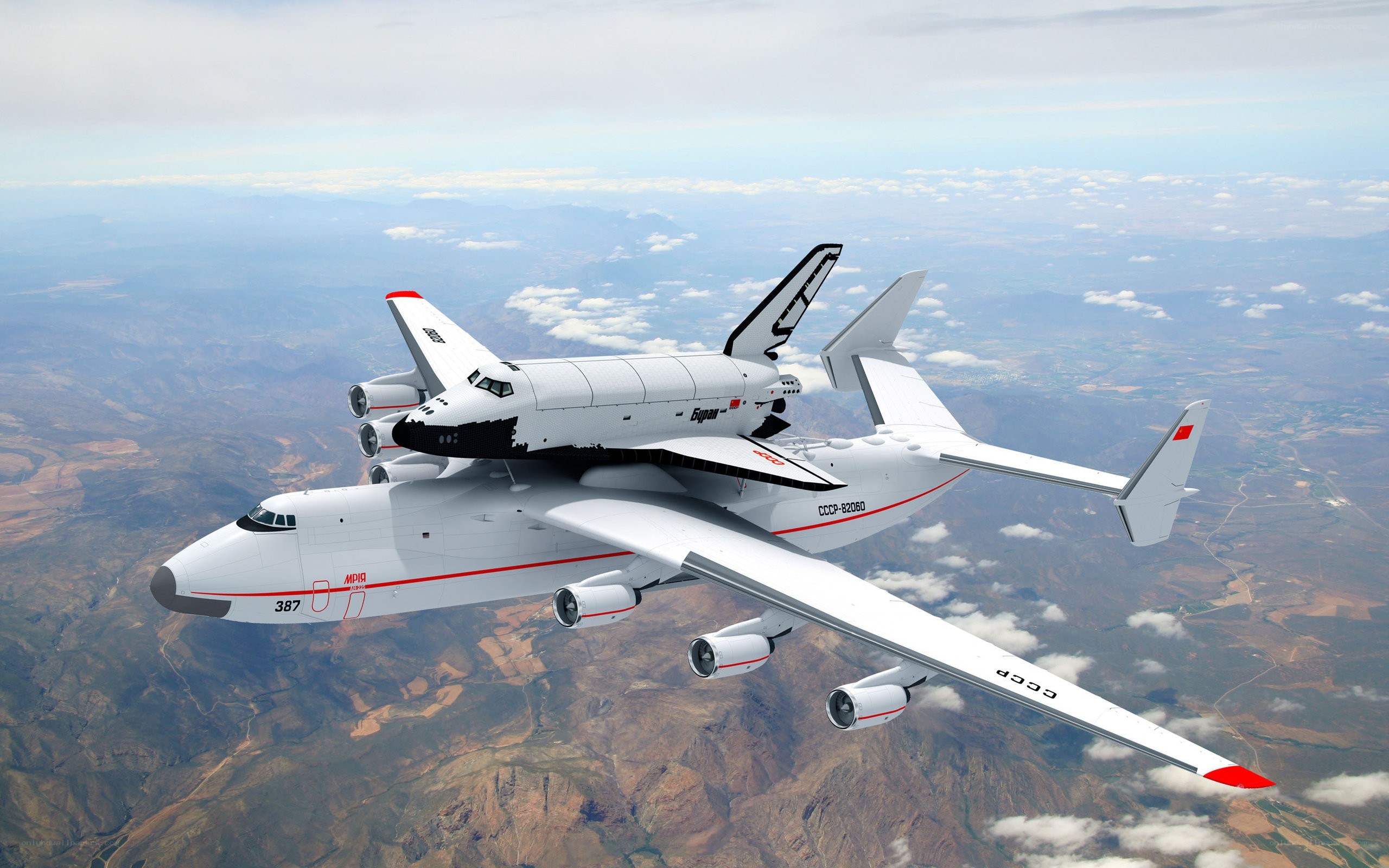 Space shuttle on carrier aircraft