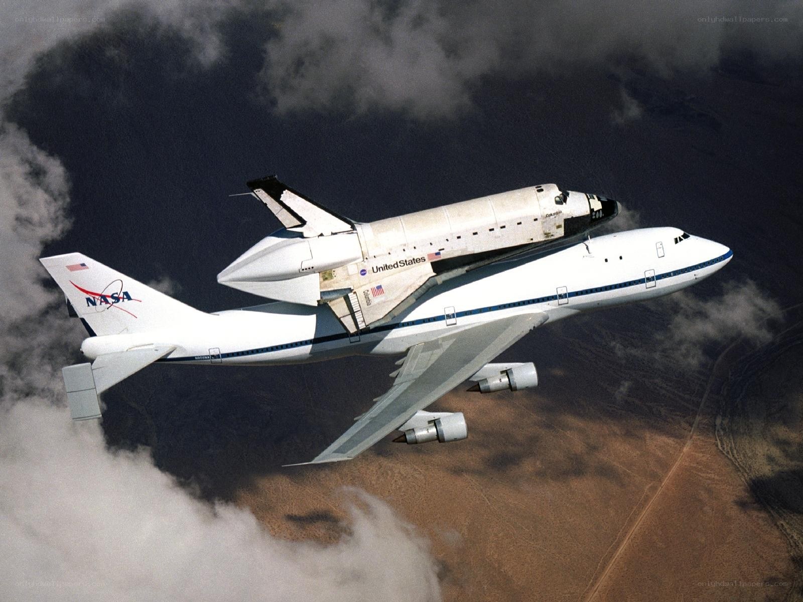Space shuttle on carrier aircraft