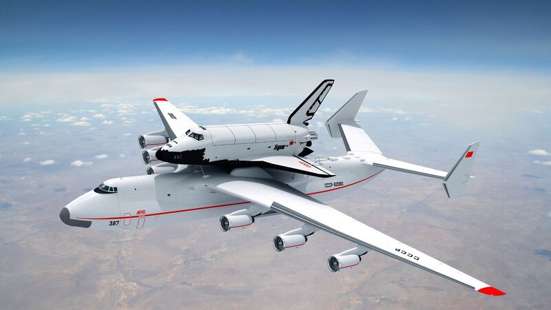 Space shuttle on carrier aircraft