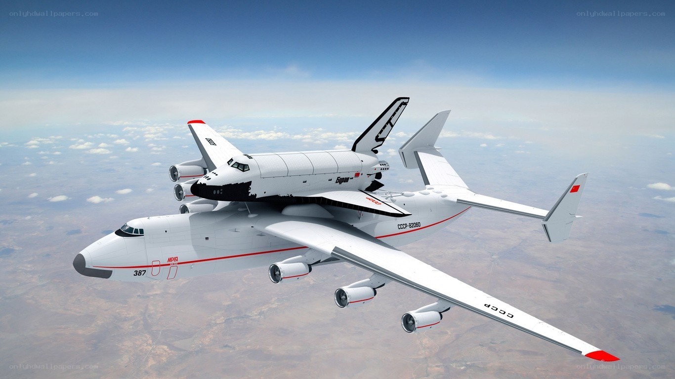 Space shuttle on carrier aircraft