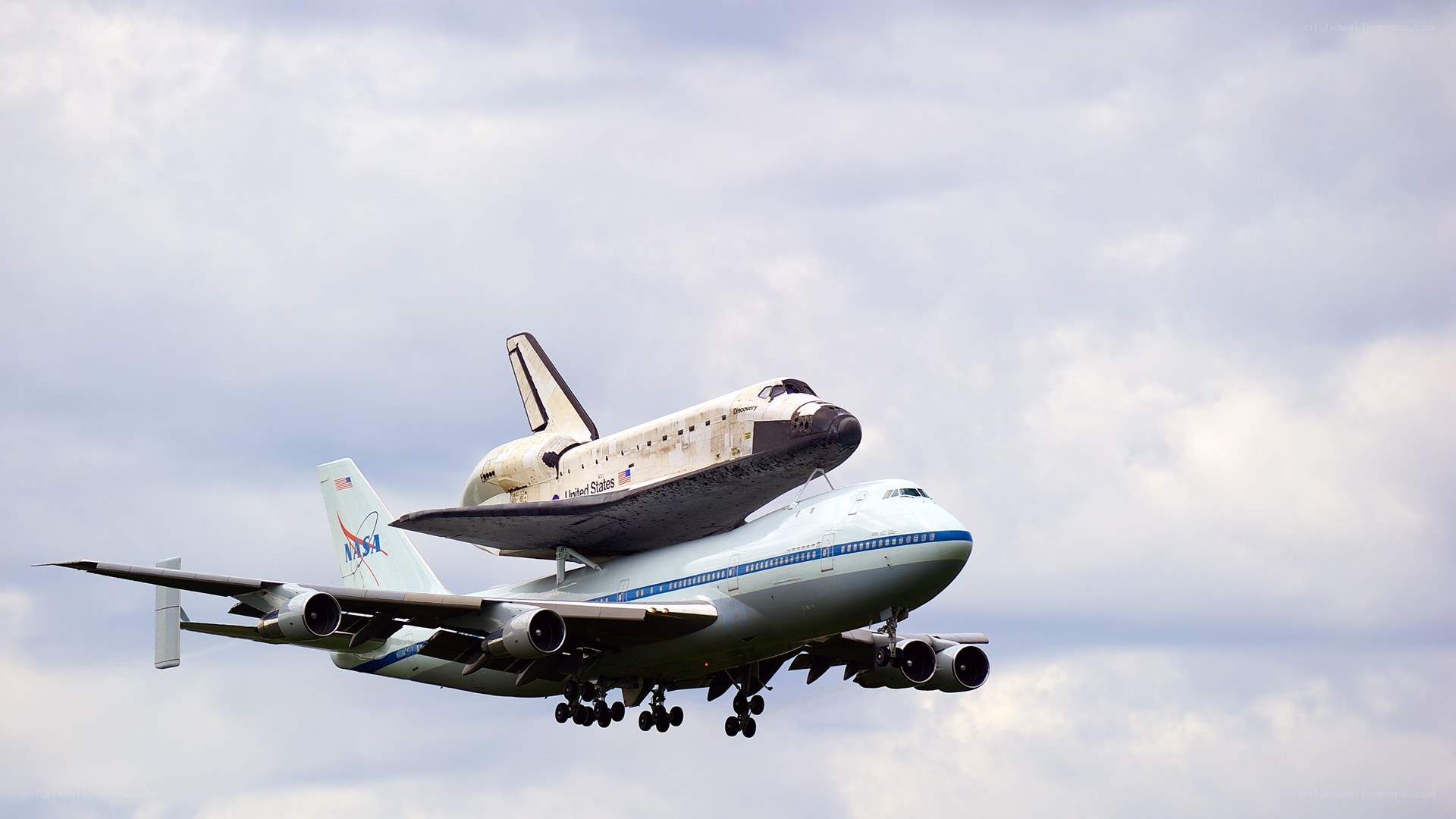 Space shuttle on carrier aircraft
