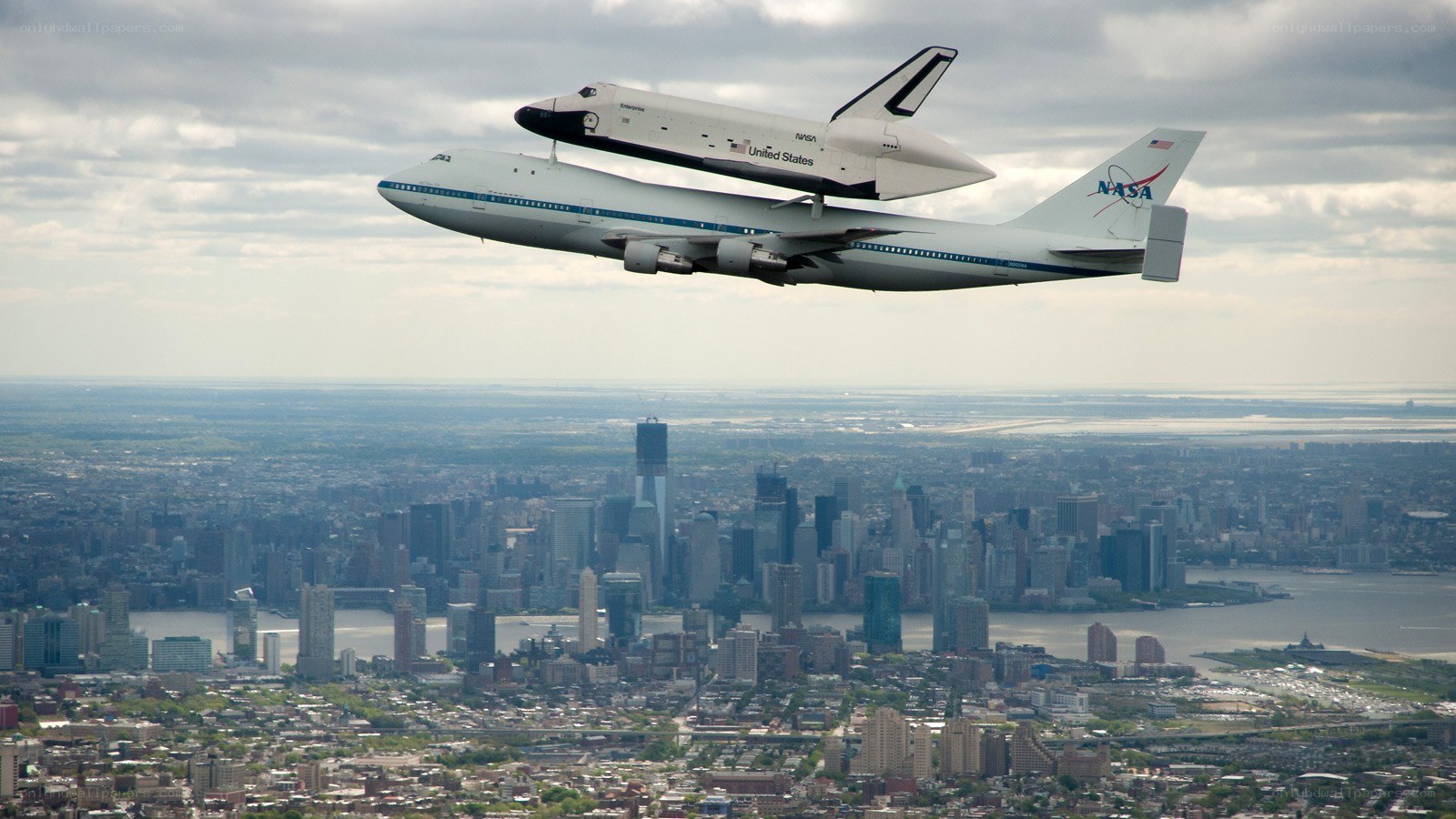 Space shuttle on carrier aircraft