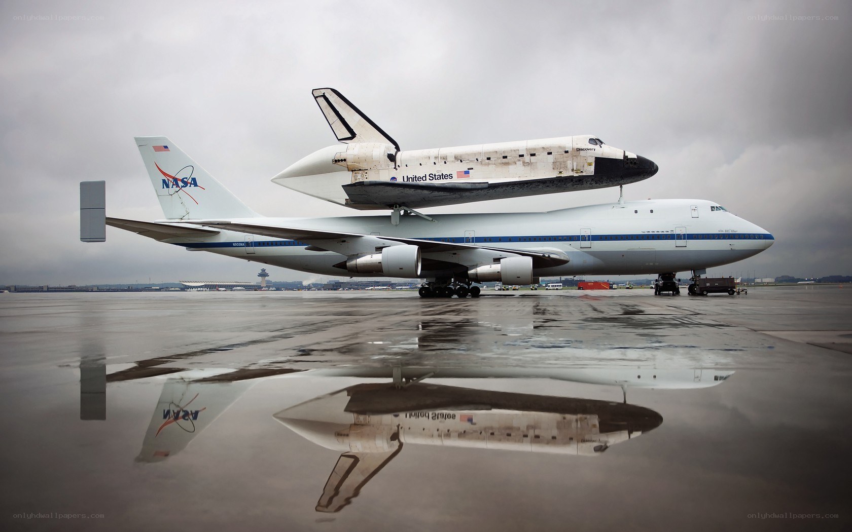 Space shuttle on carrier aircraft