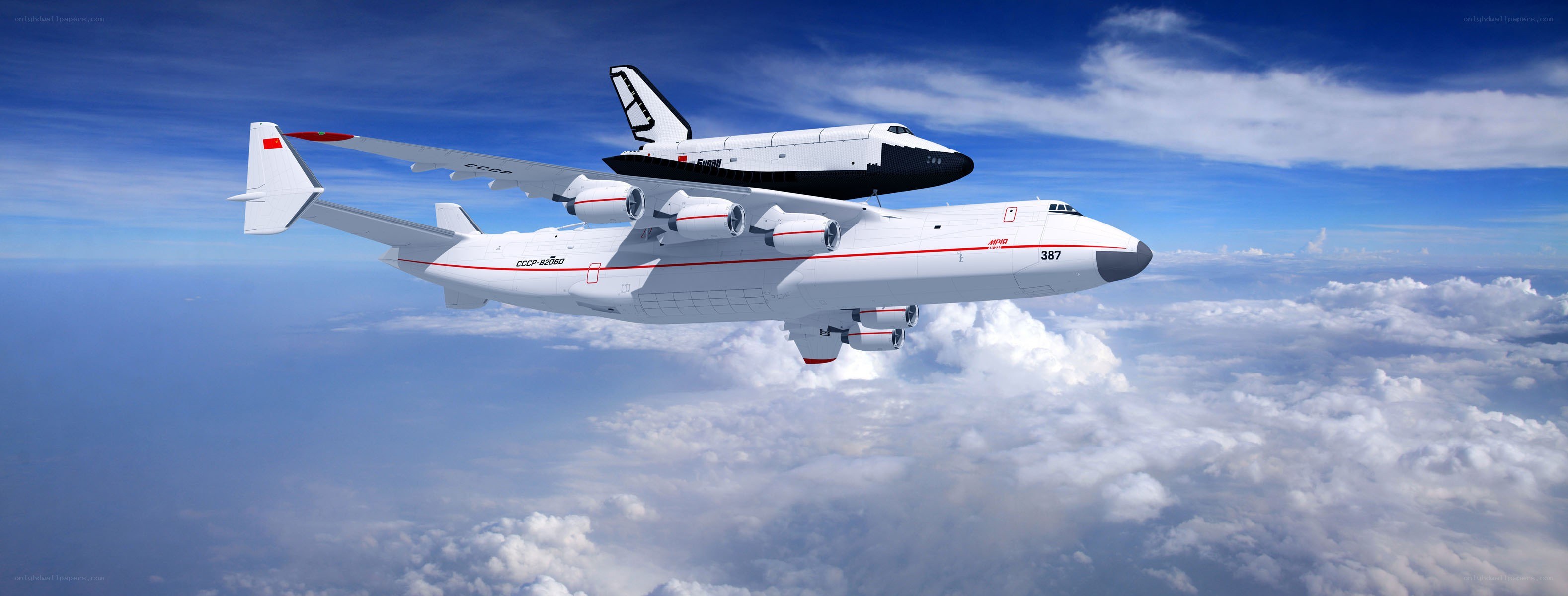 Space shuttle on carrier aircraft