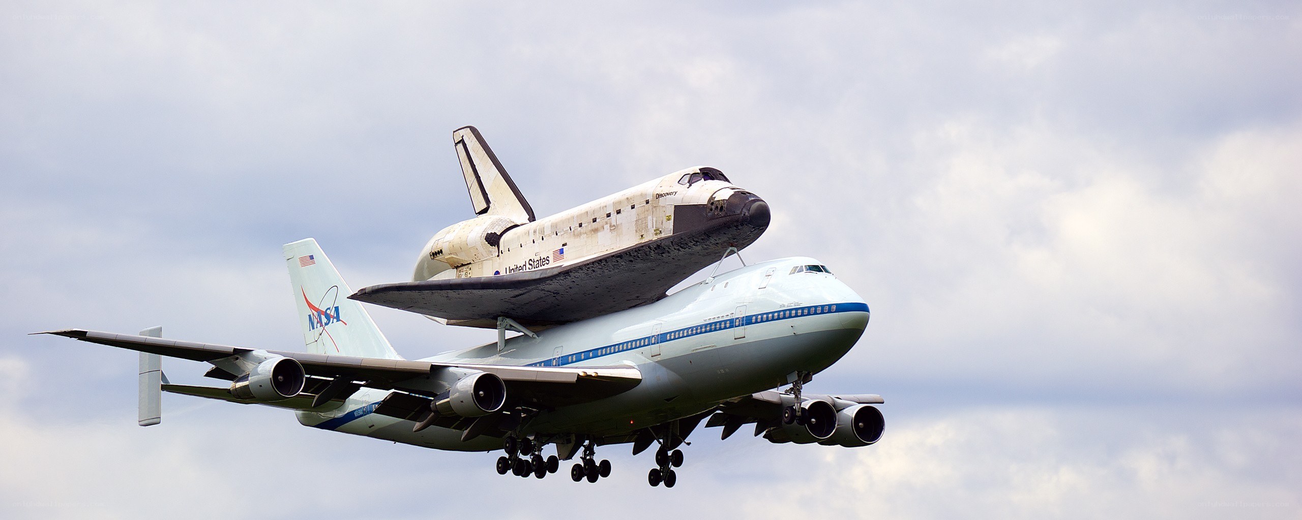 Space shuttle on carrier aircraft