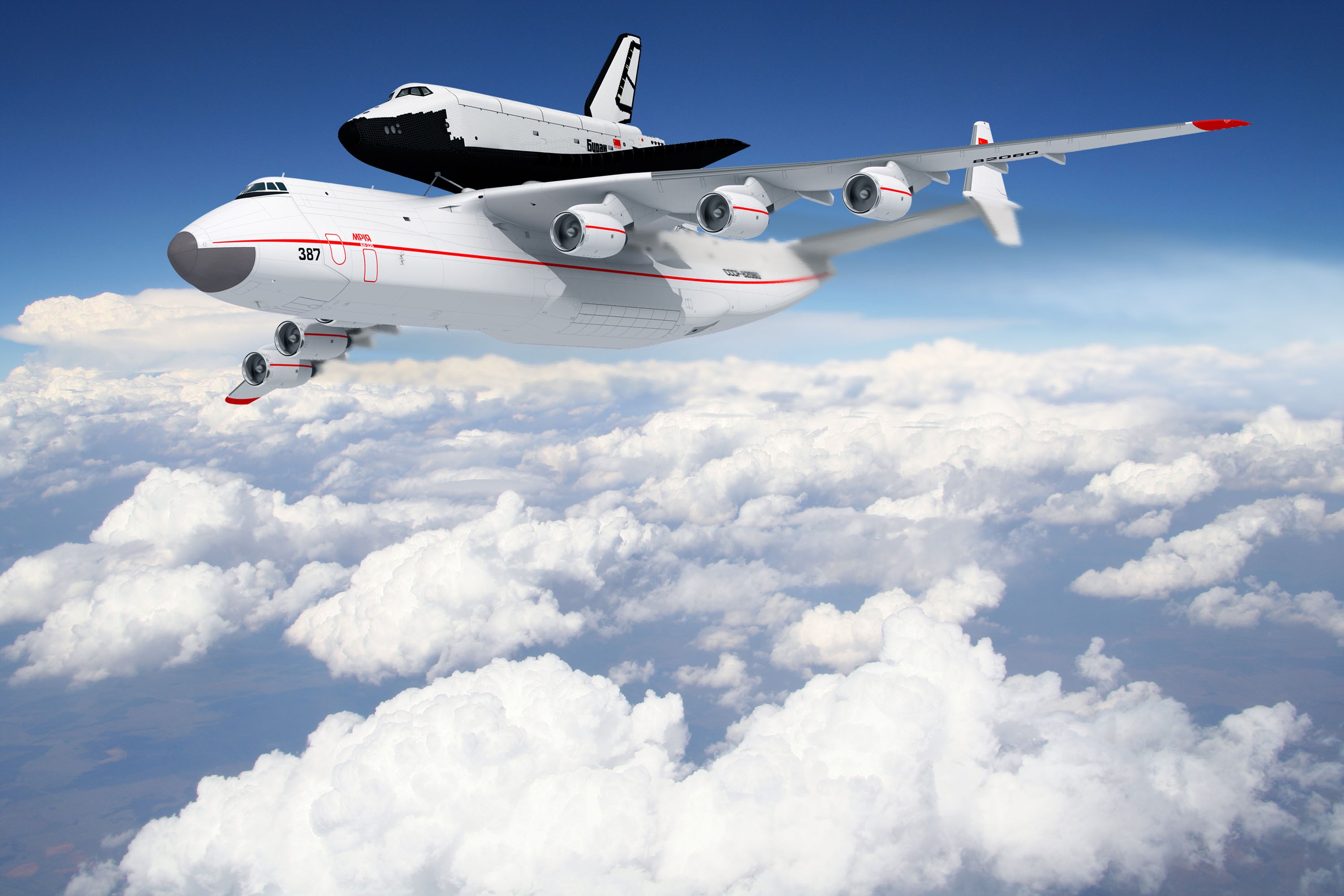 Space shuttle on carrier aircraft