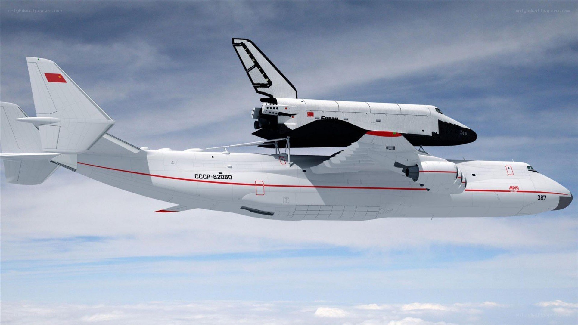 Space shuttle on carrier aircraft
