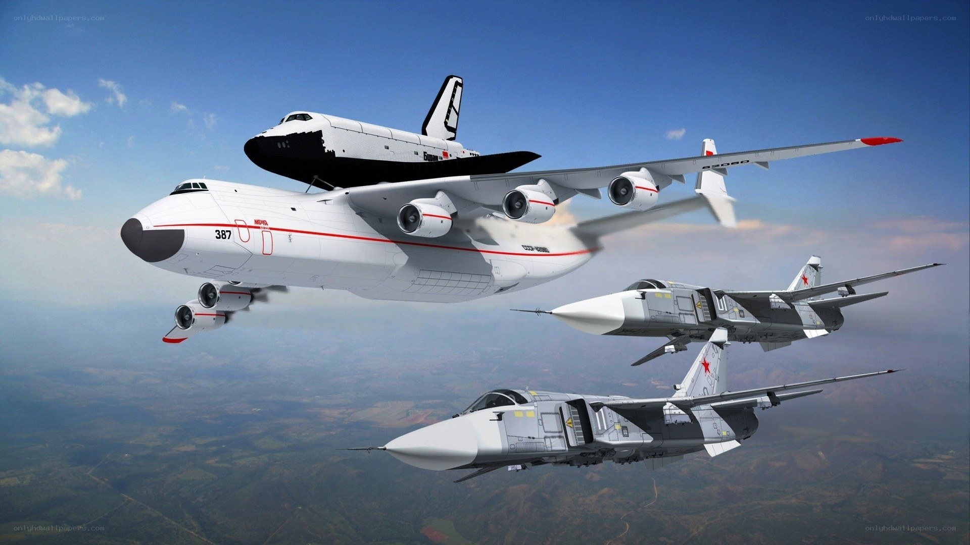 Space shuttle on carrier aircraft