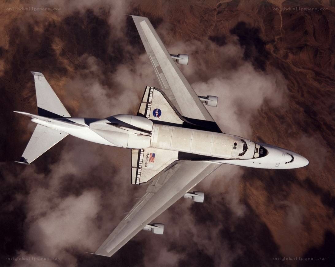Space shuttle on carrier aircraft