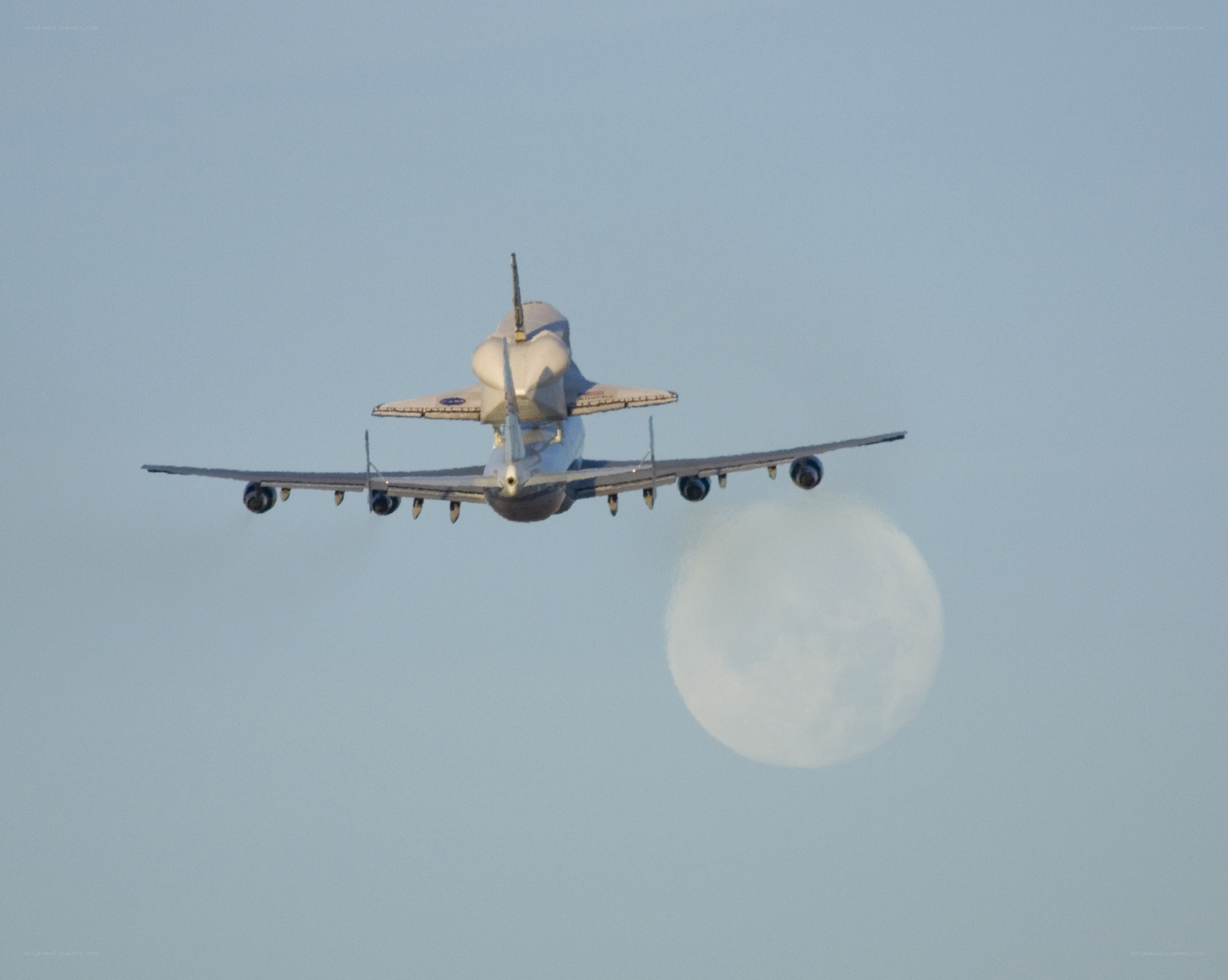 Space shuttle on carrier aircraft