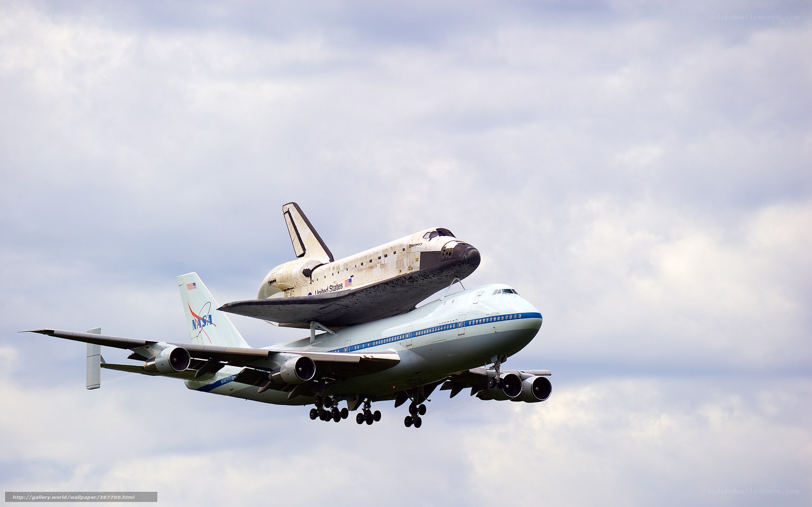 Space shuttle on carrier aircraft
