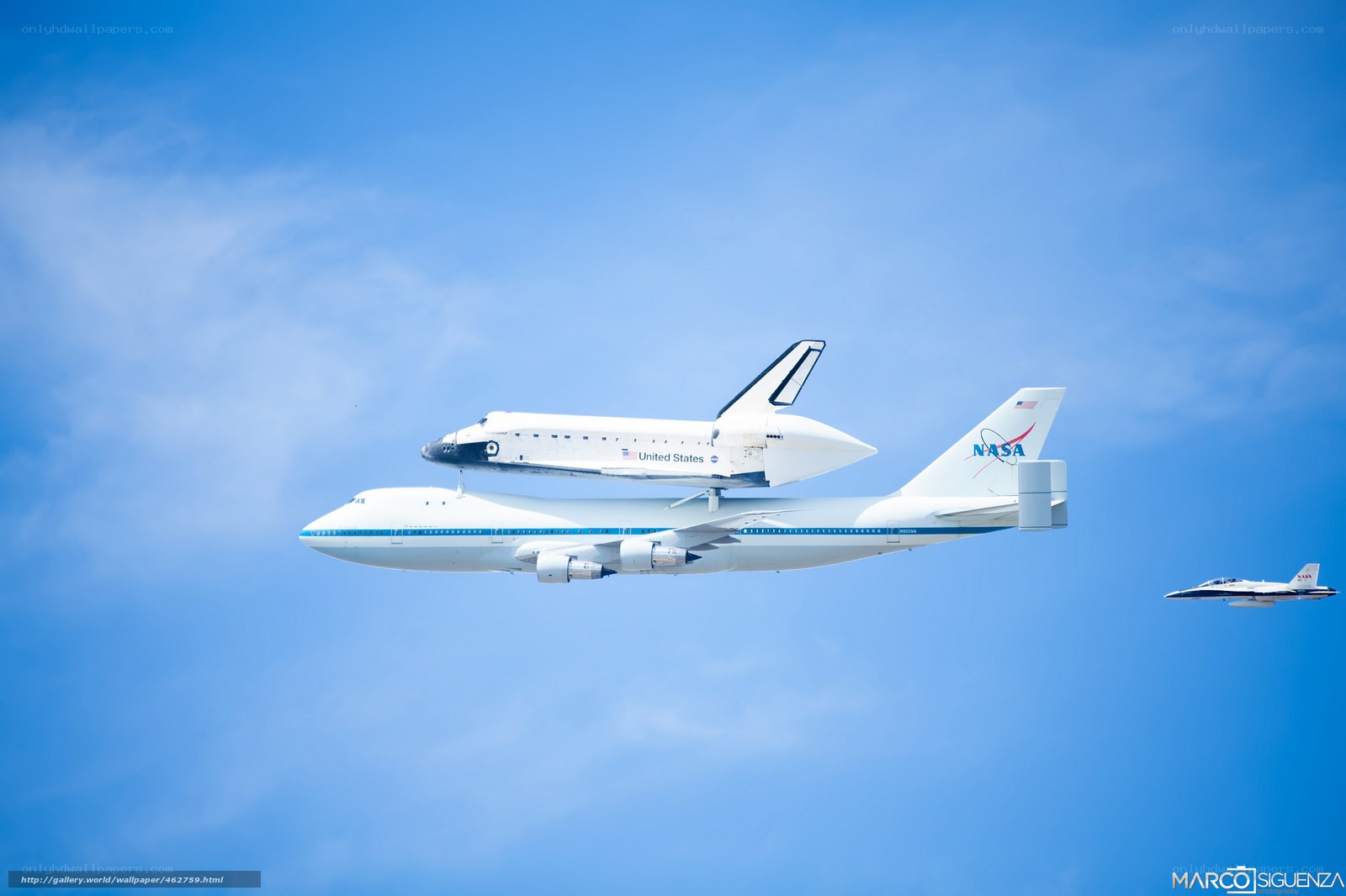 Space shuttle on carrier aircraft