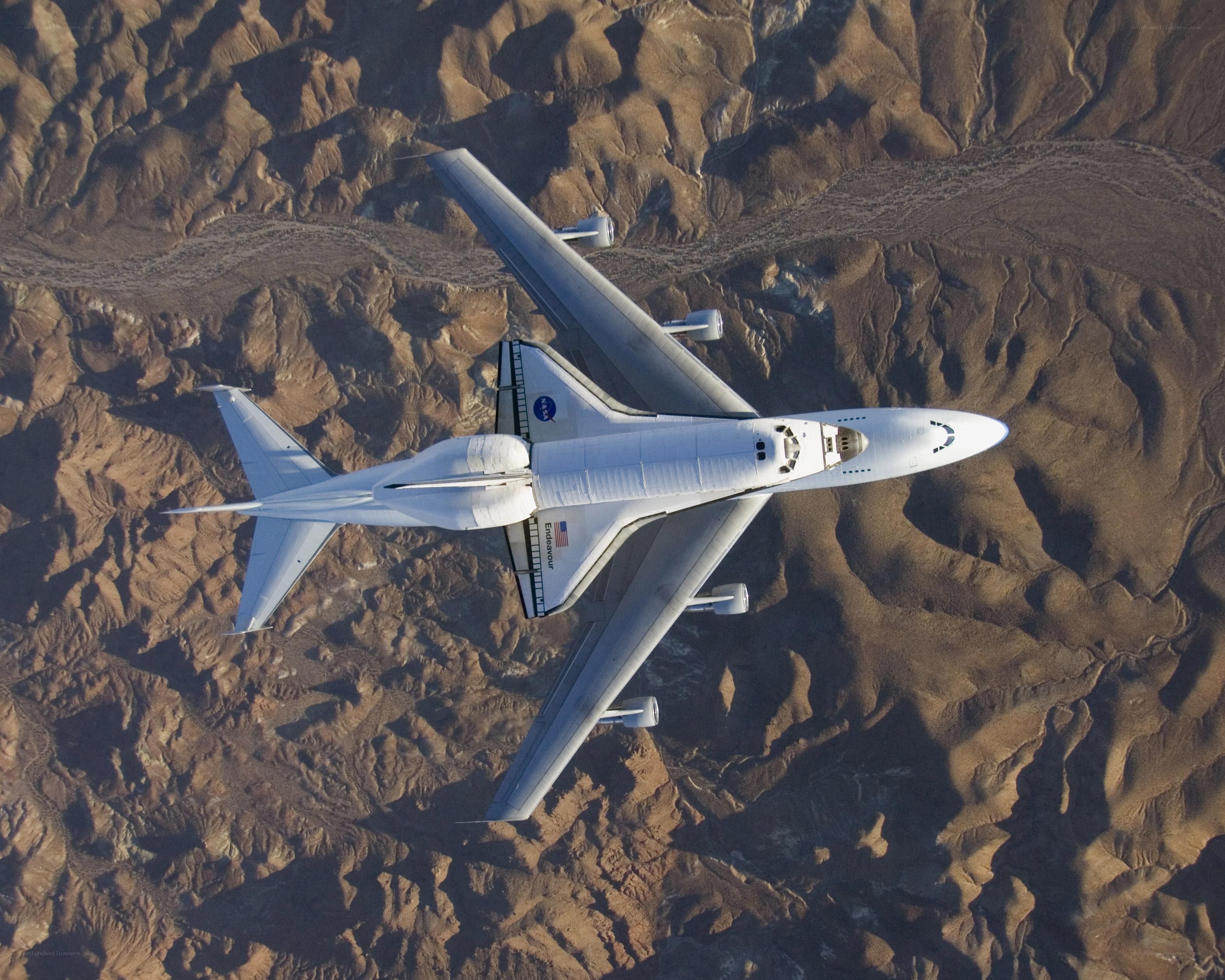 Space shuttle on carrier aircraft