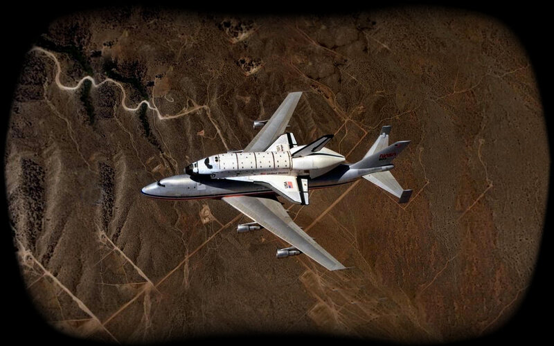 Space Shuttle on Carrier Aircraft — Brown