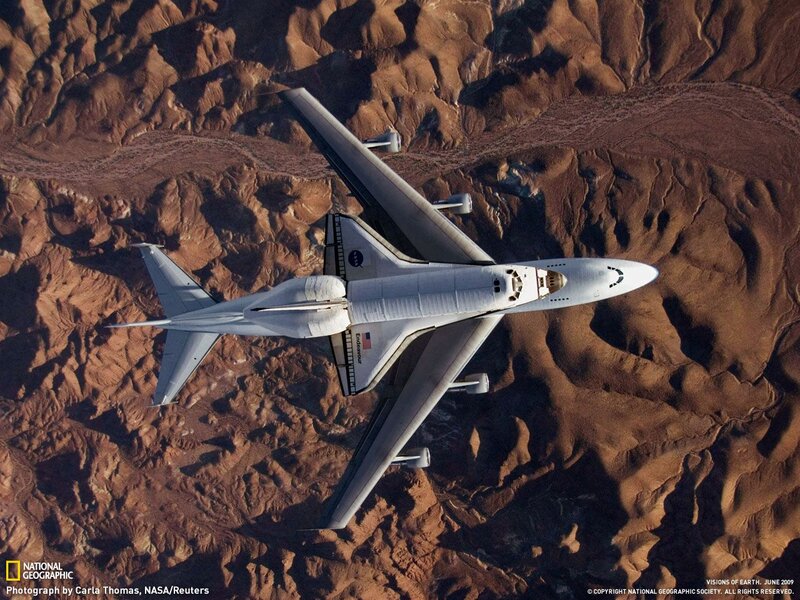 Space Shuttle on Carrier Aircraft — White