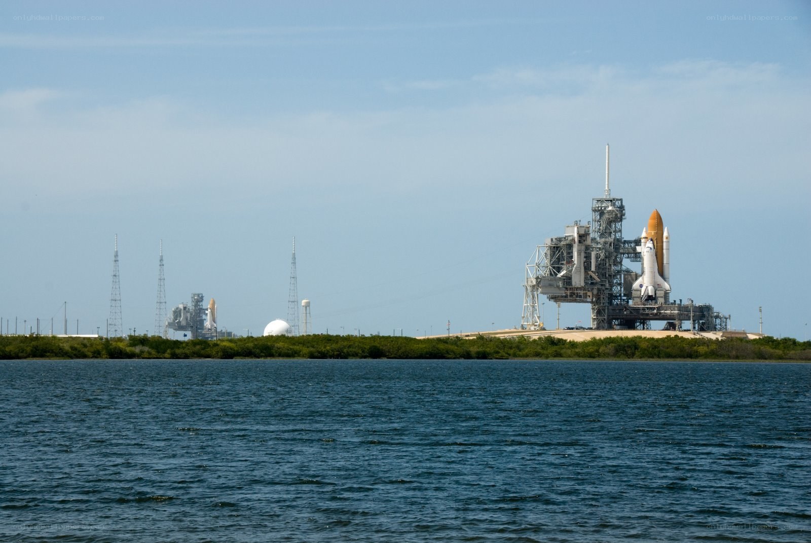 Space shuttle on launch pad