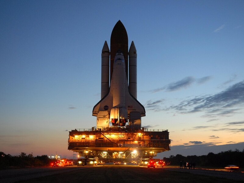 Space shuttle on launch pad