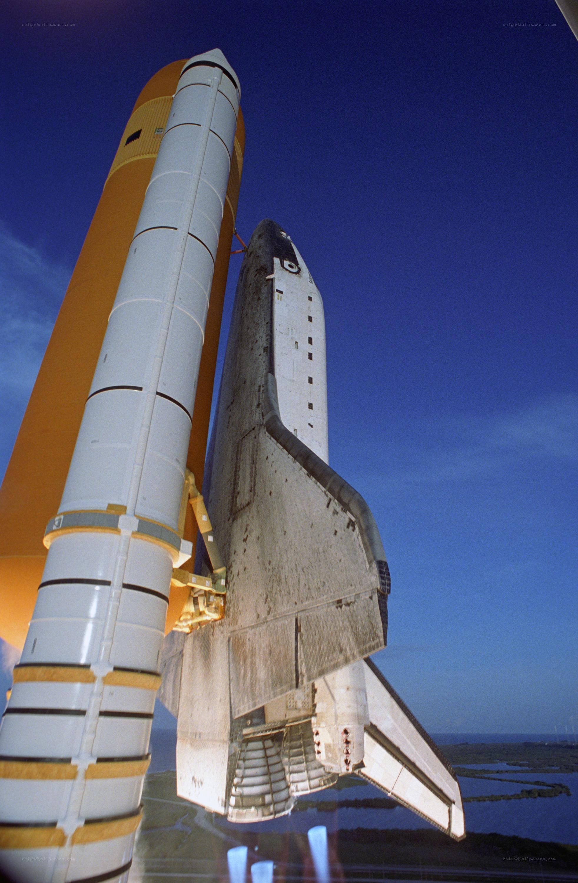 Space shuttle on launch pad