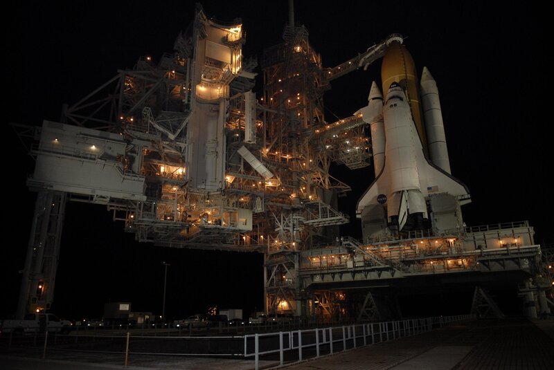 Space shuttle on launch pad
