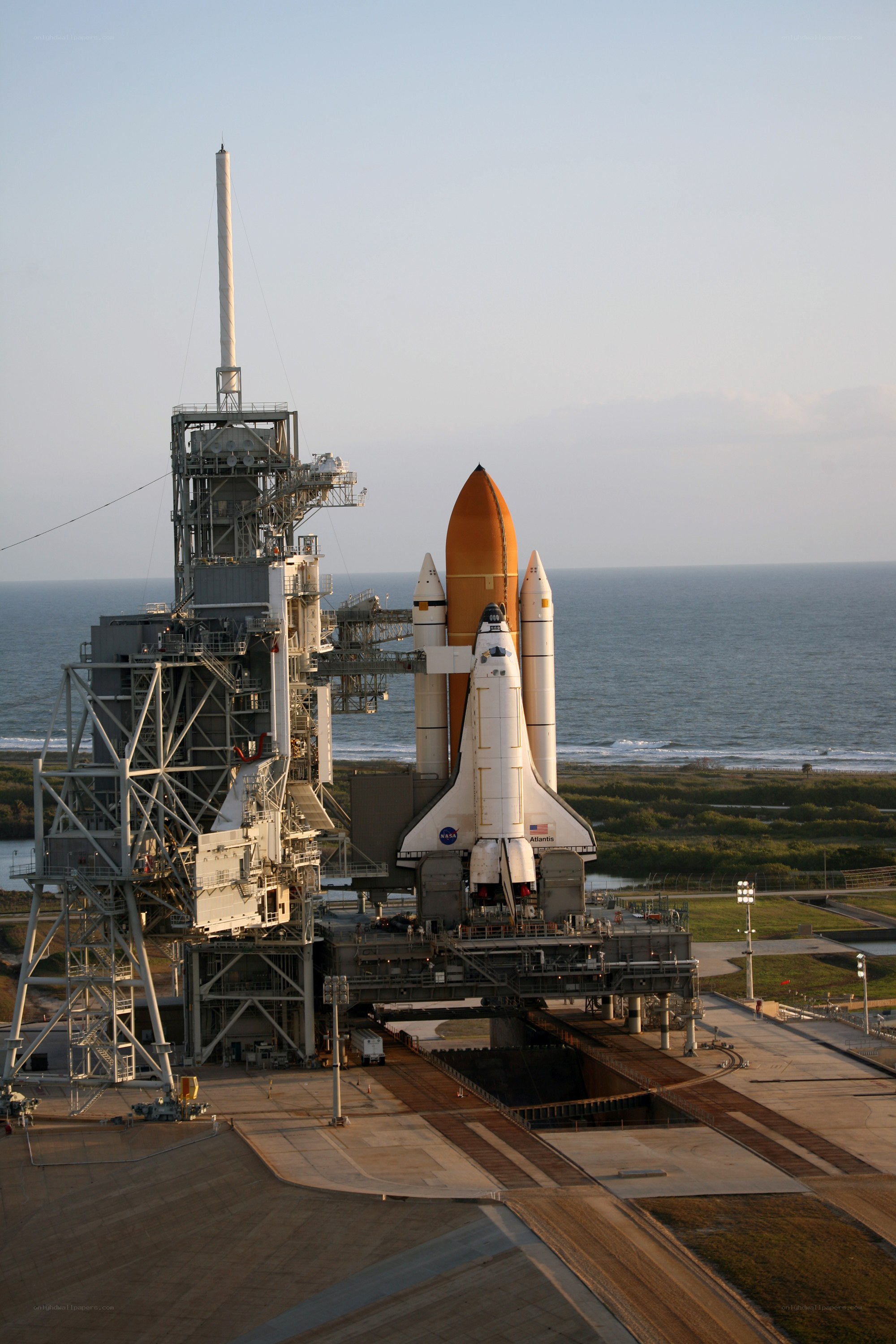 Space shuttle on launch pad