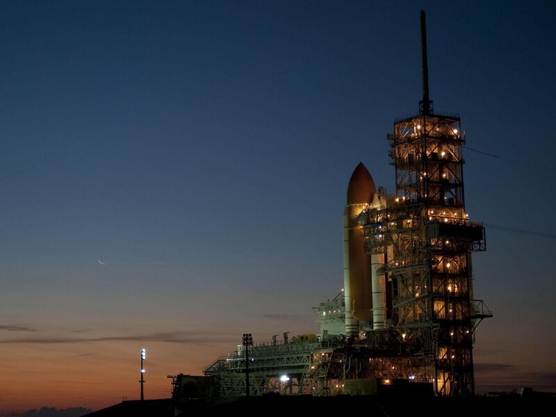 Space shuttle on launch pad