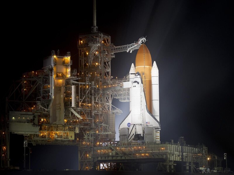 Space shuttle on launch pad