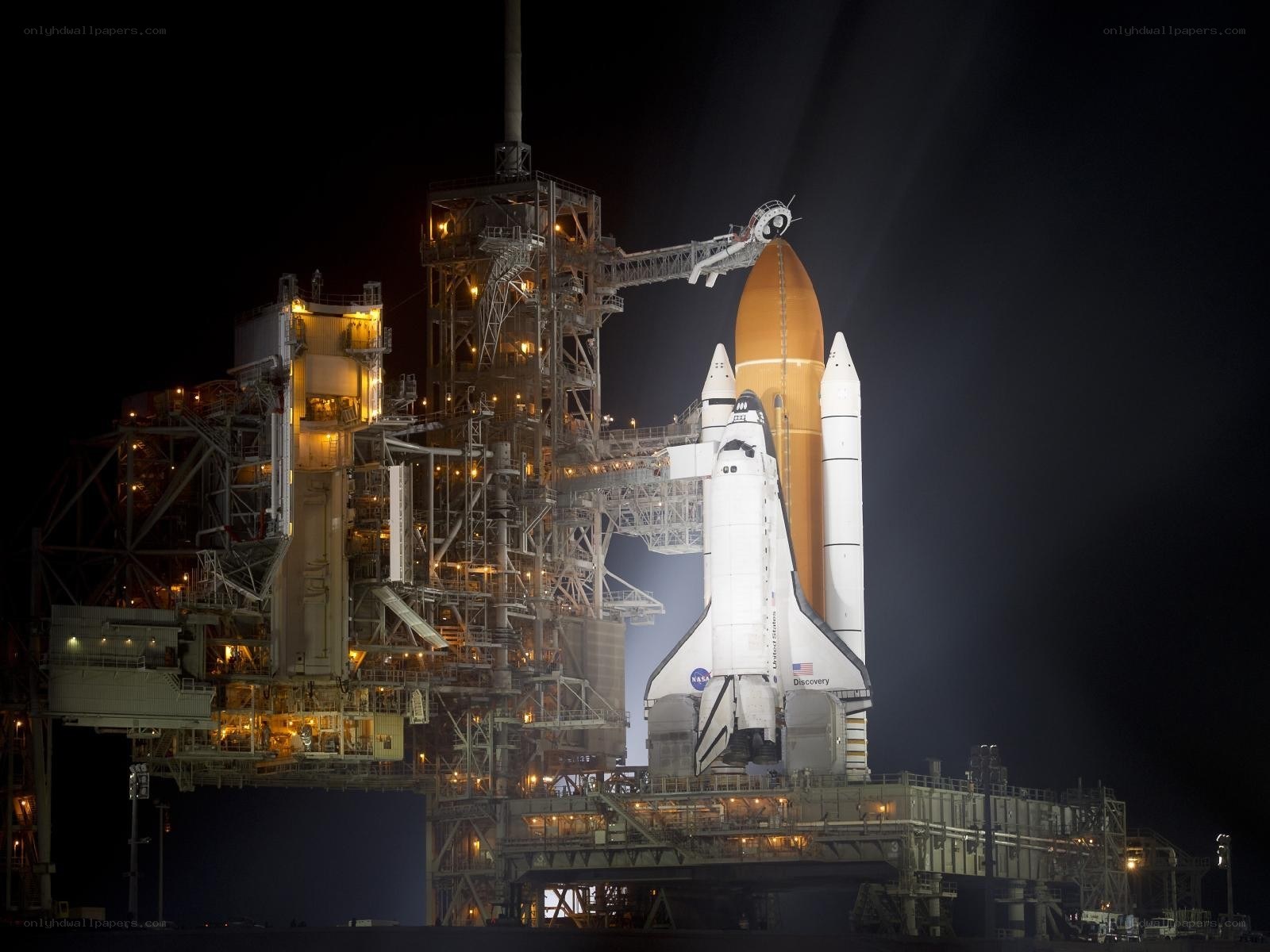 Space shuttle on launch pad