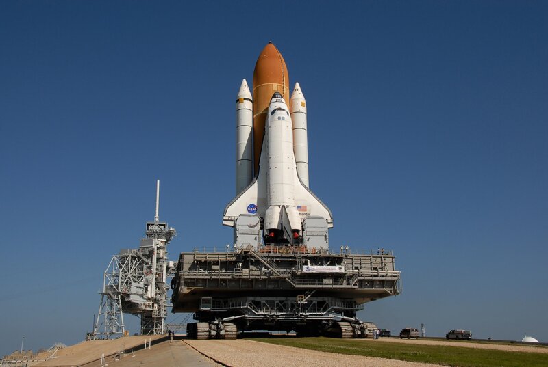 Space shuttle on launch pad