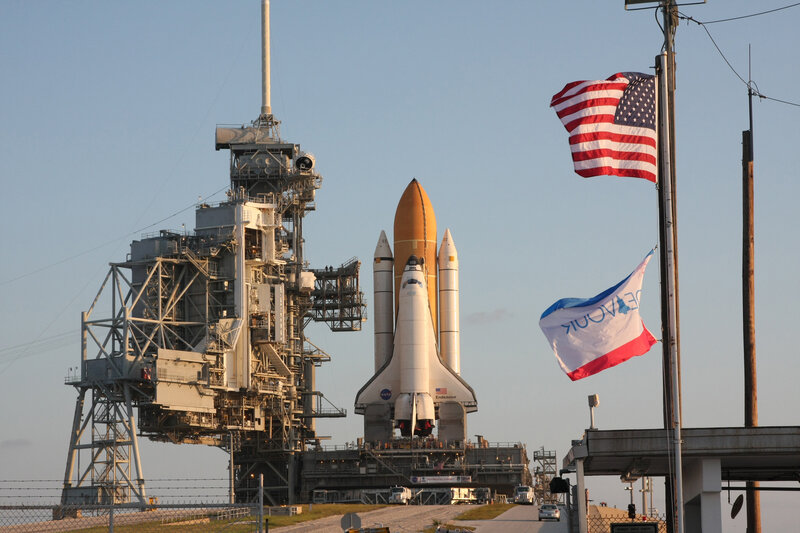 Space shuttle on launch pad