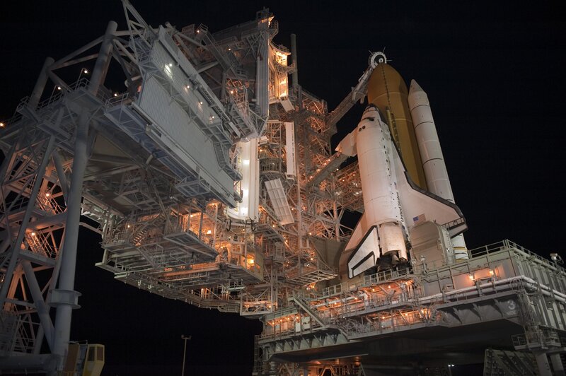 Space shuttle on launch pad