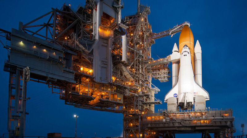 Space shuttle on launch pad