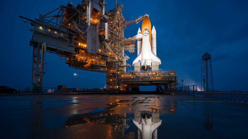Space shuttle on launch pad