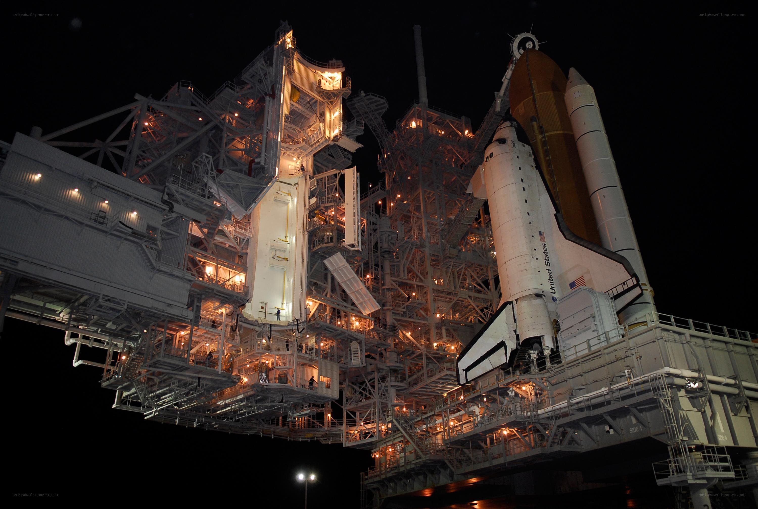 Space shuttle on launch pad