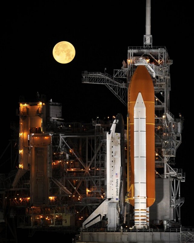 Space shuttle on launch pad