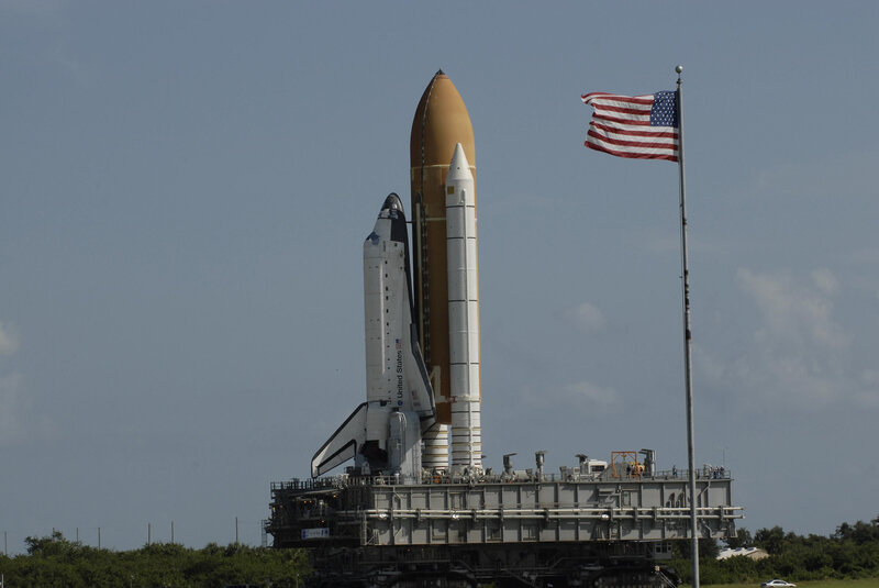Space shuttle on launch pad