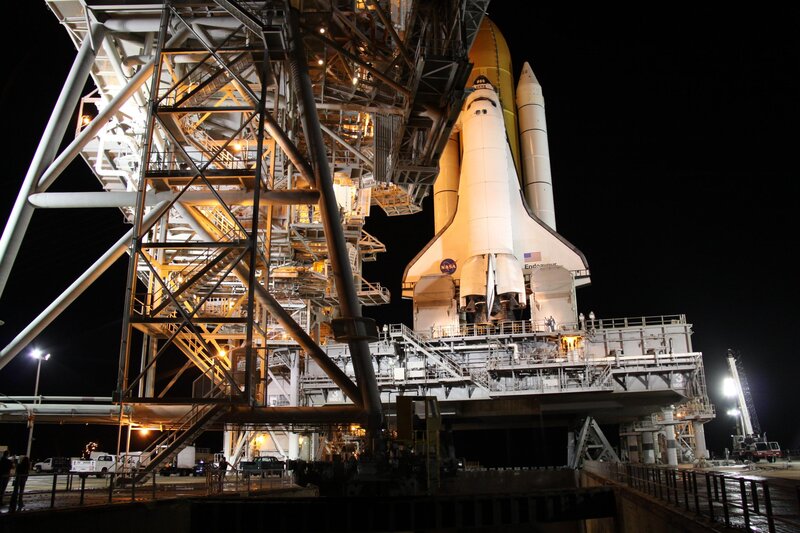 Space shuttle on launch pad