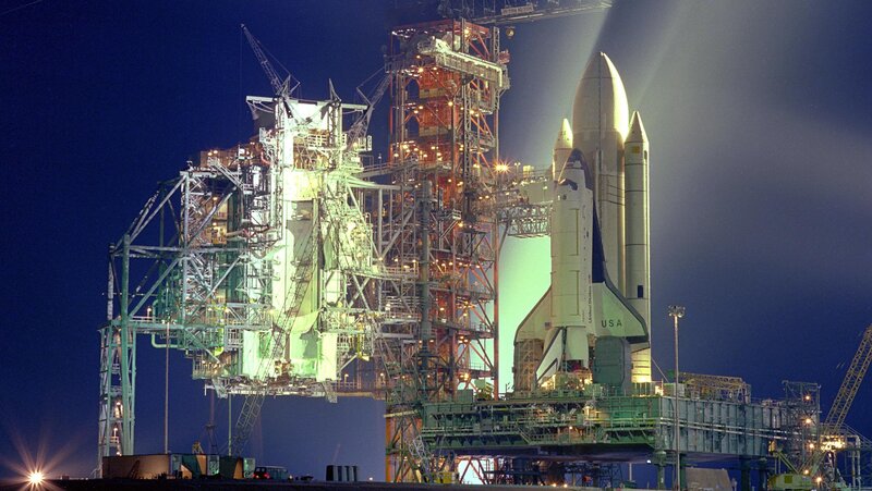 Space shuttle on launch pad