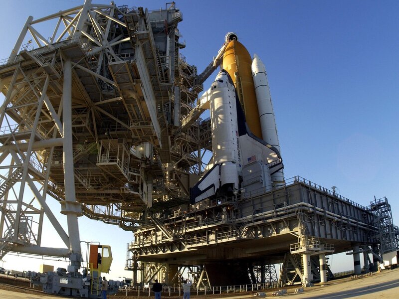 Space shuttle on launch pad