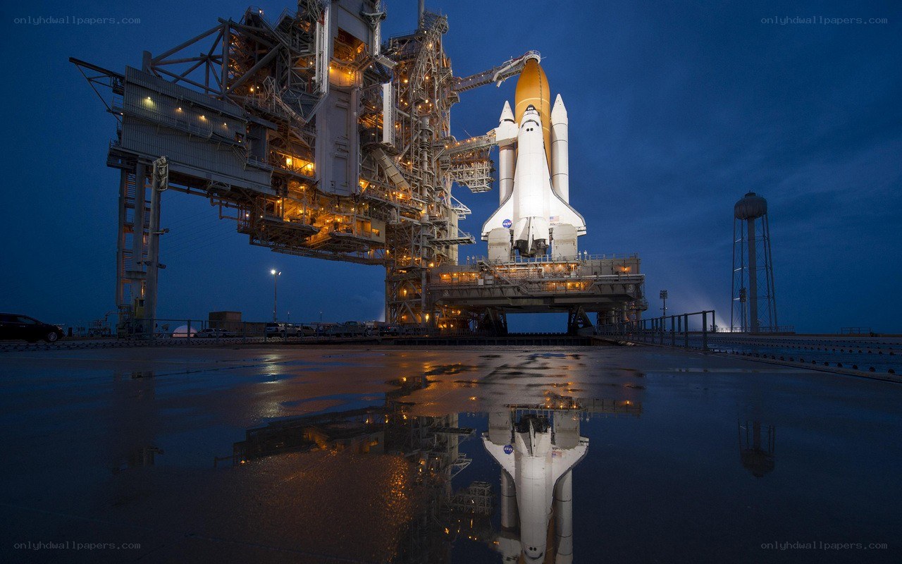 Space shuttle on launch pad