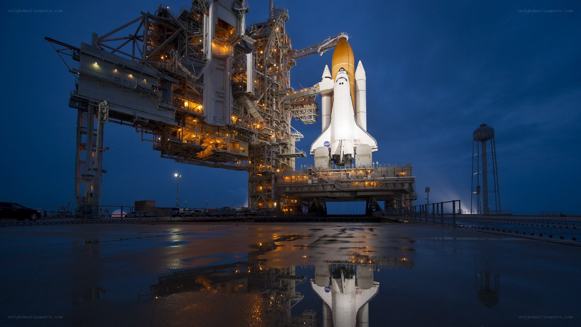 Space shuttle on launch pad