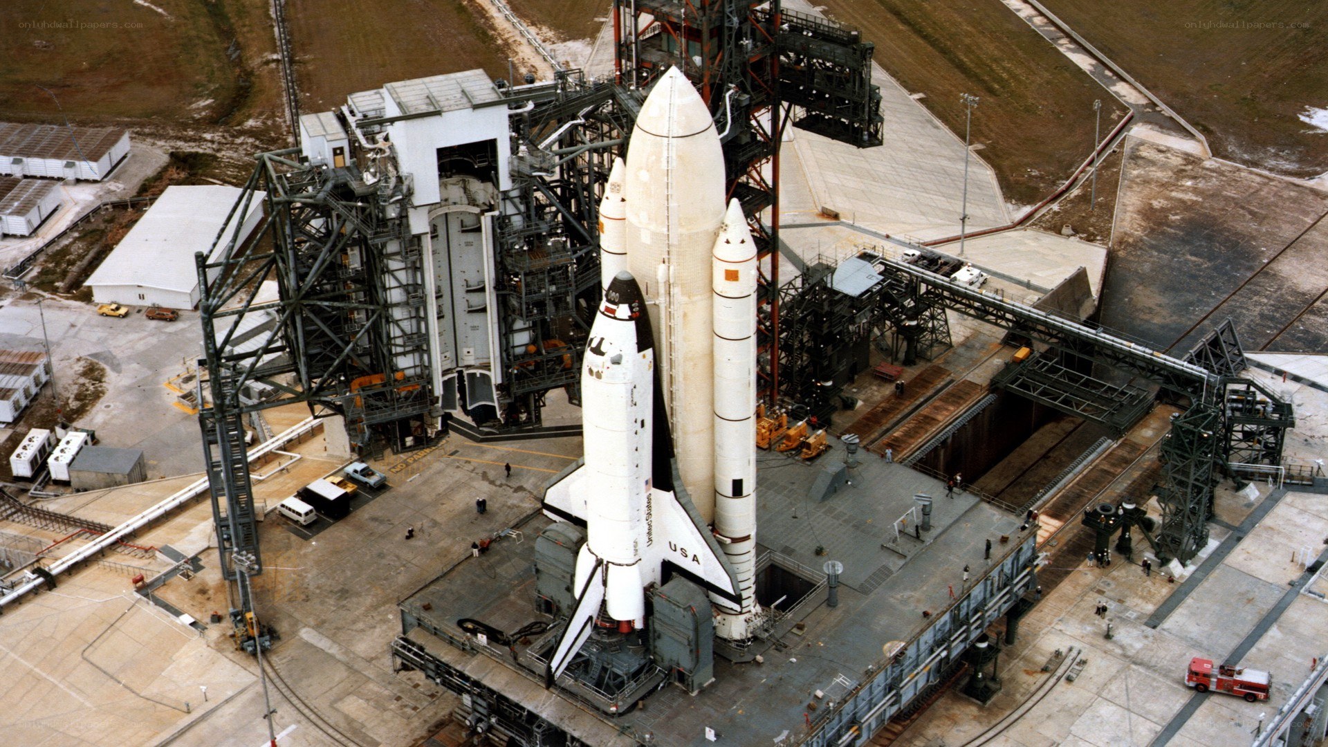 Space shuttle on launch pad