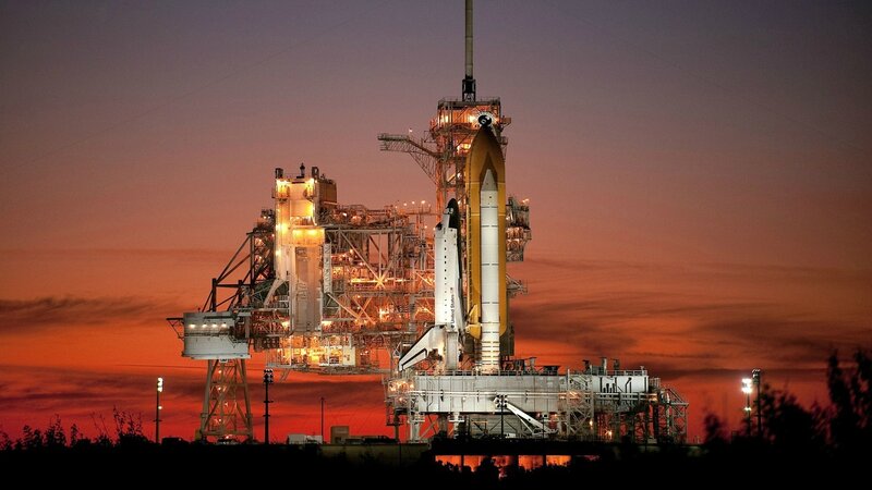 Space shuttle on launch pad