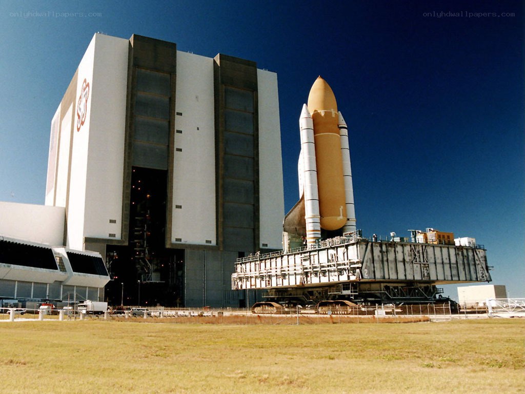Space shuttle on launch pad