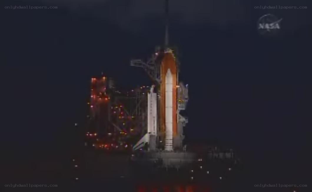 Space shuttle on launch pad