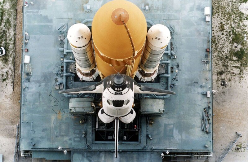 Space shuttle on launch pad