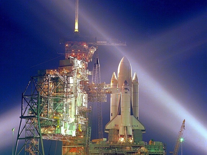 Space shuttle on launch pad