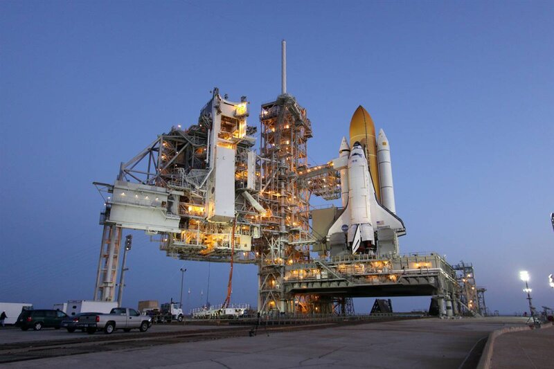 Space shuttle on launch pad