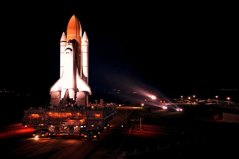 Space Shuttle on Launch Pad — Black, Dramatic