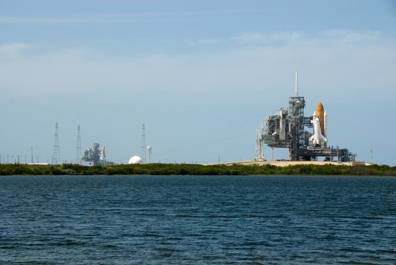 Space Shuttle on Launch Pad — Blue, Calm